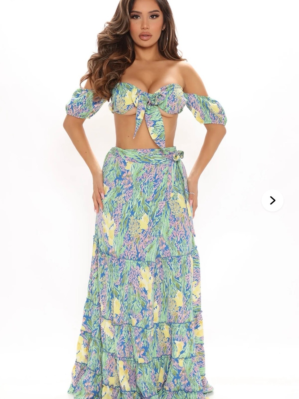 New Fashion Nova Pastel Floral Tiered Maxi Skirt in Green, Yellow & Lavender